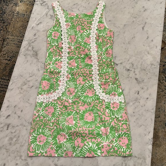 Like new! Lilly Pulitzer Liz Sunnyside Lions Print Green & Pink Shift Dr… - Picture 4 of 14